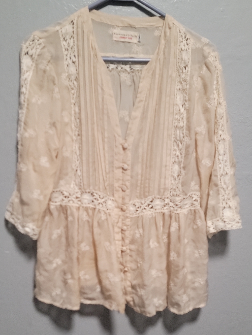 Johnny Was Cream Embroidered Peasant Top